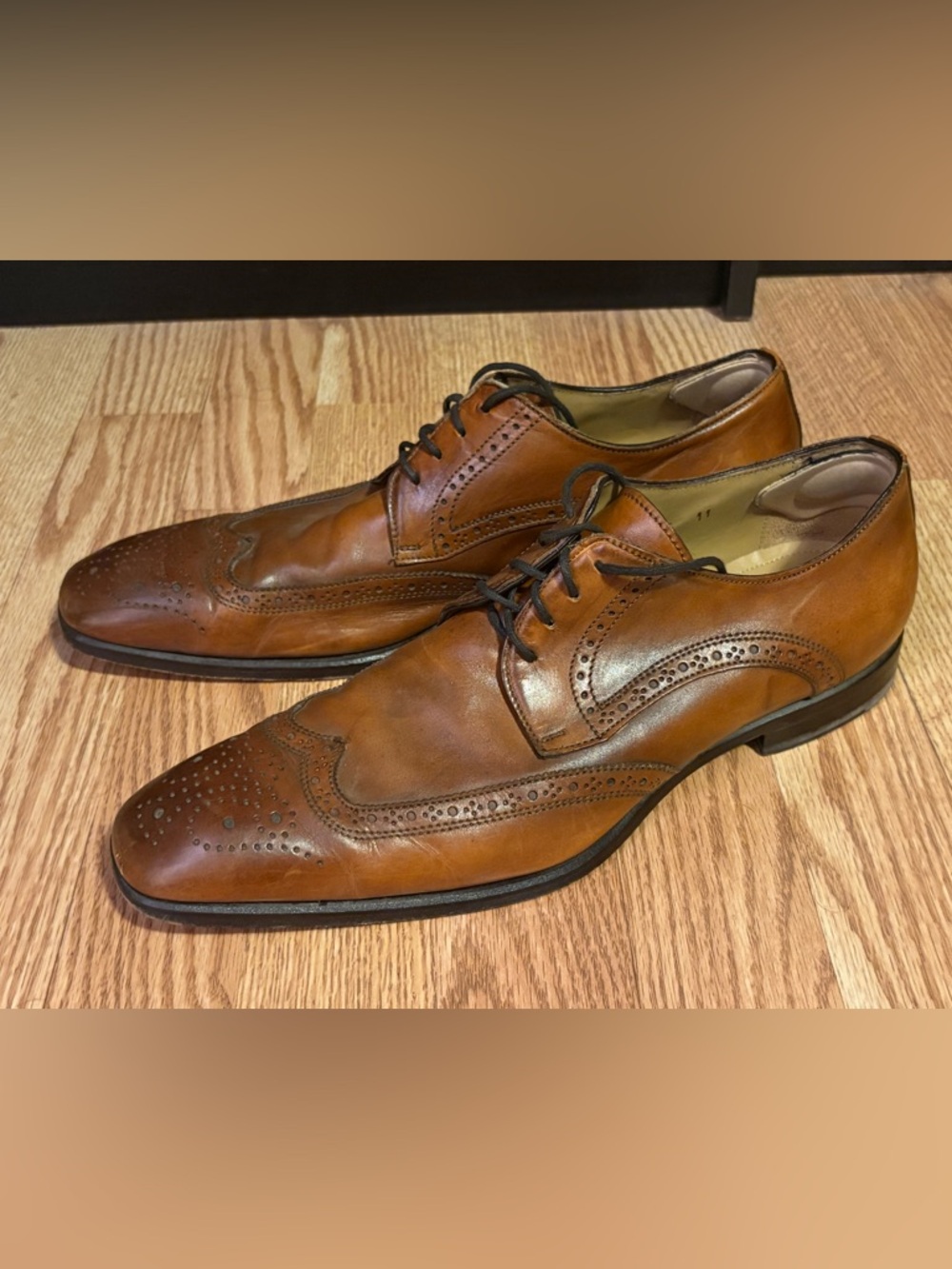 Antonio Maurizi Men's Brown Italian Leather Wingtip Oxford Shoes — 11 - Picture 2 of 7